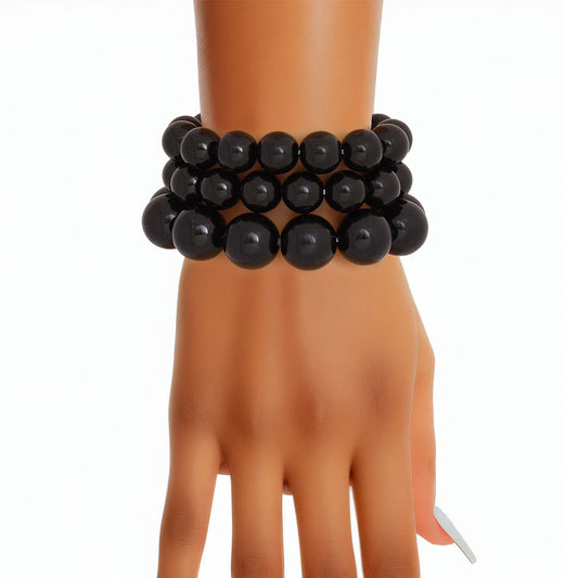 Bracelet Black Beaded 3 Pcs Set for Women