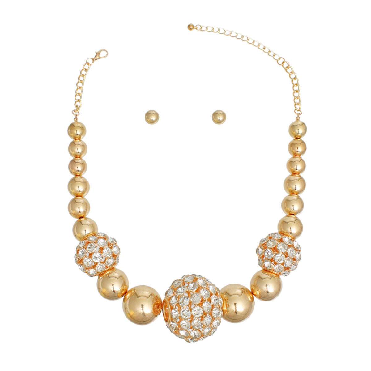 Bead Necklace Gold Rhinestone Jumbo Set for Women