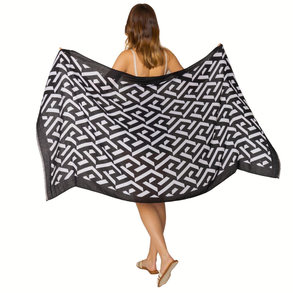 Scarf Wrap Geo Print Black and White for Women