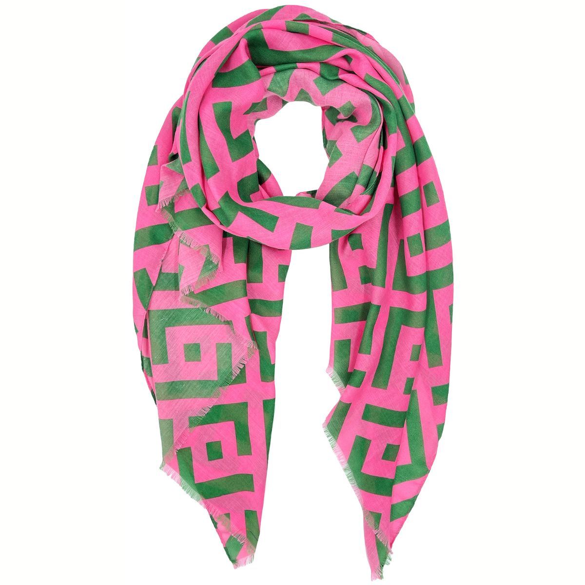 Scarf Wrap Lux Geo Print Pink Green for Women