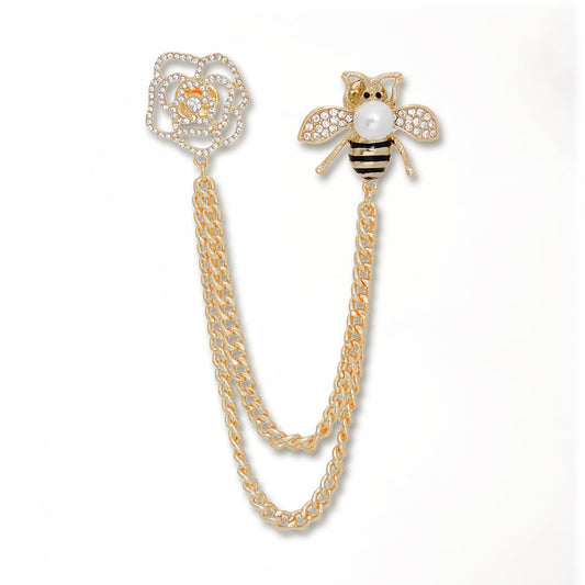Brooch Luxe Bee Rose Chain Double Pin for Women