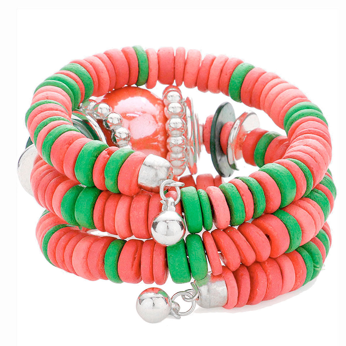 "Coil Couture" Pink and Green Wrap Bracelet