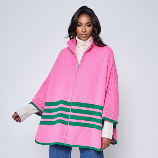 Pink Green Zip Up Sweater