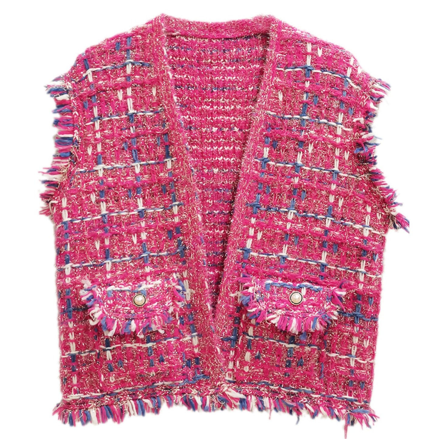 Vest Plaid Tweed Pink Vest for Women