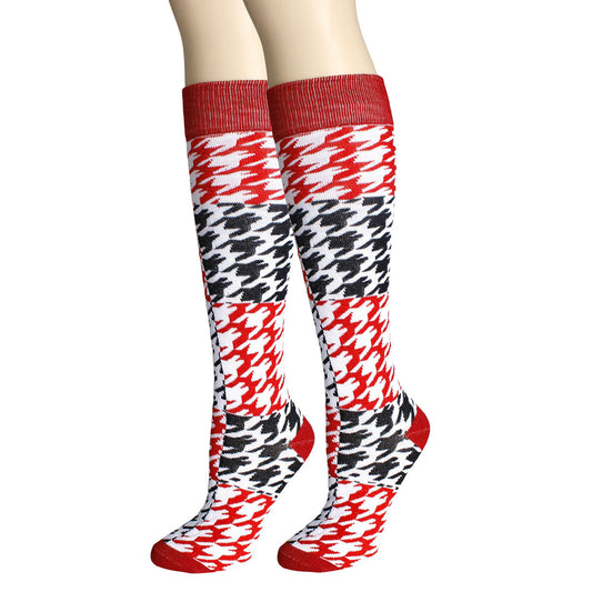 Socks Knee High Red Checkered for Women