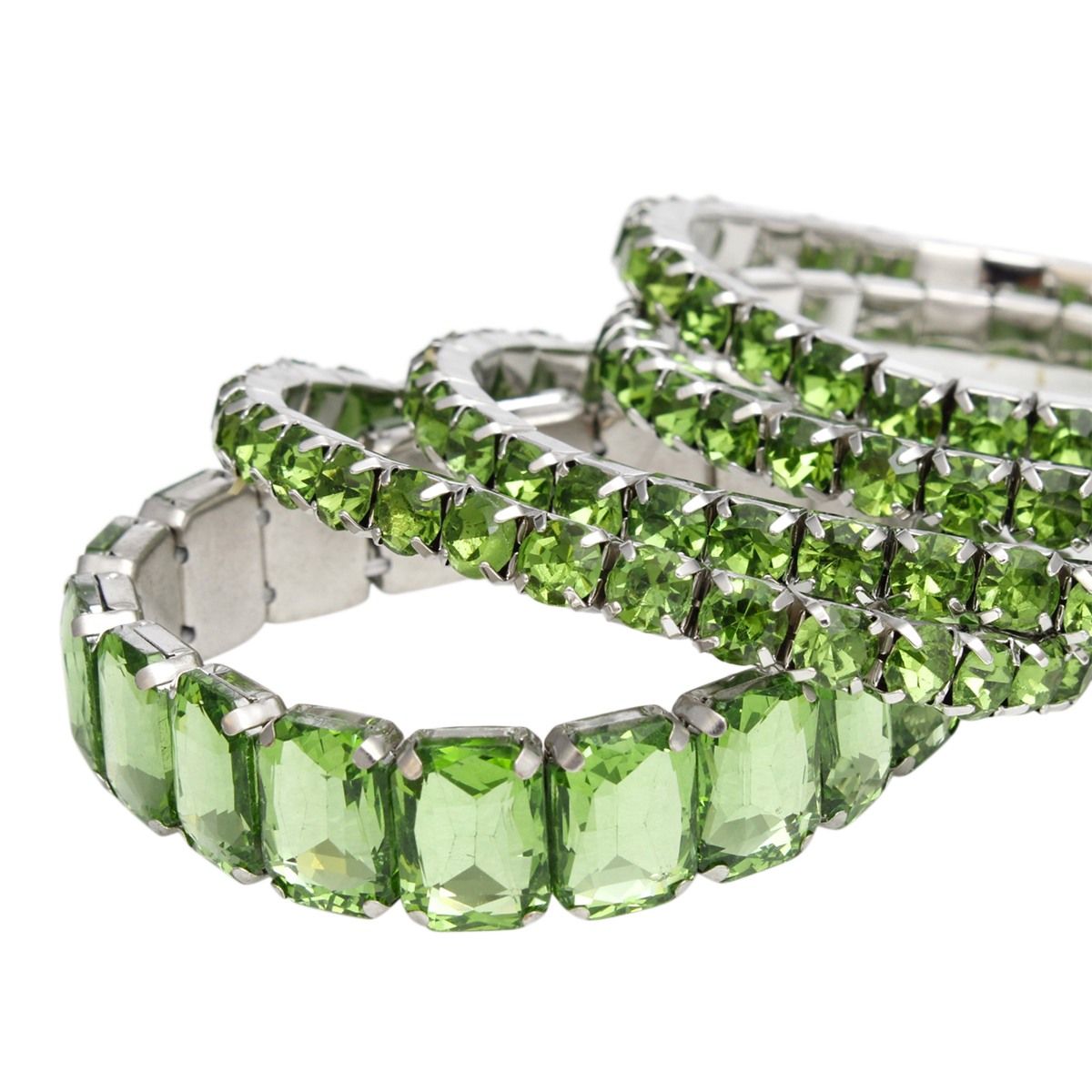 Tennis Bracelets Green Crystal Silver Set Women