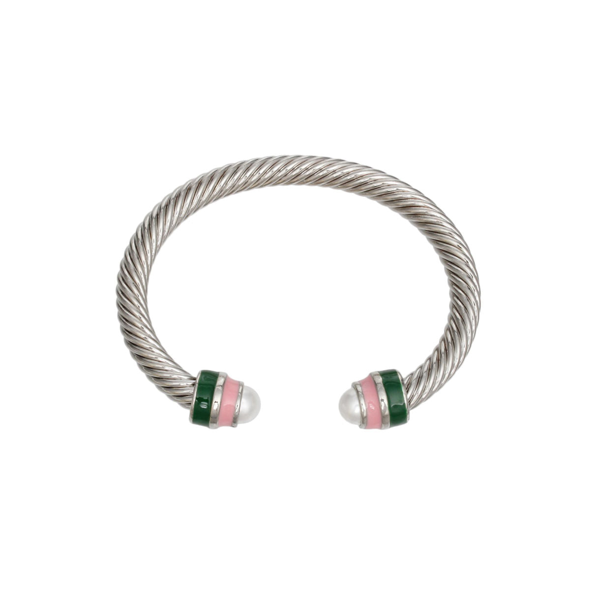 AKA Sorority Pink Green Pearl Cable Classic Bangle