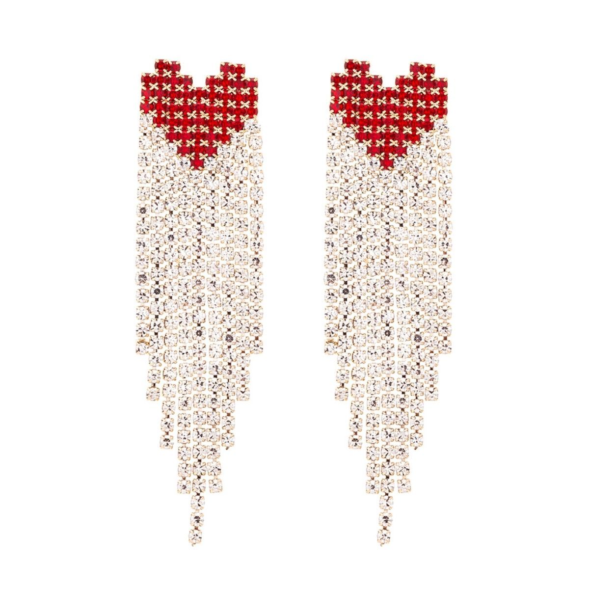 Red and Gold Heart Fringe Earrings