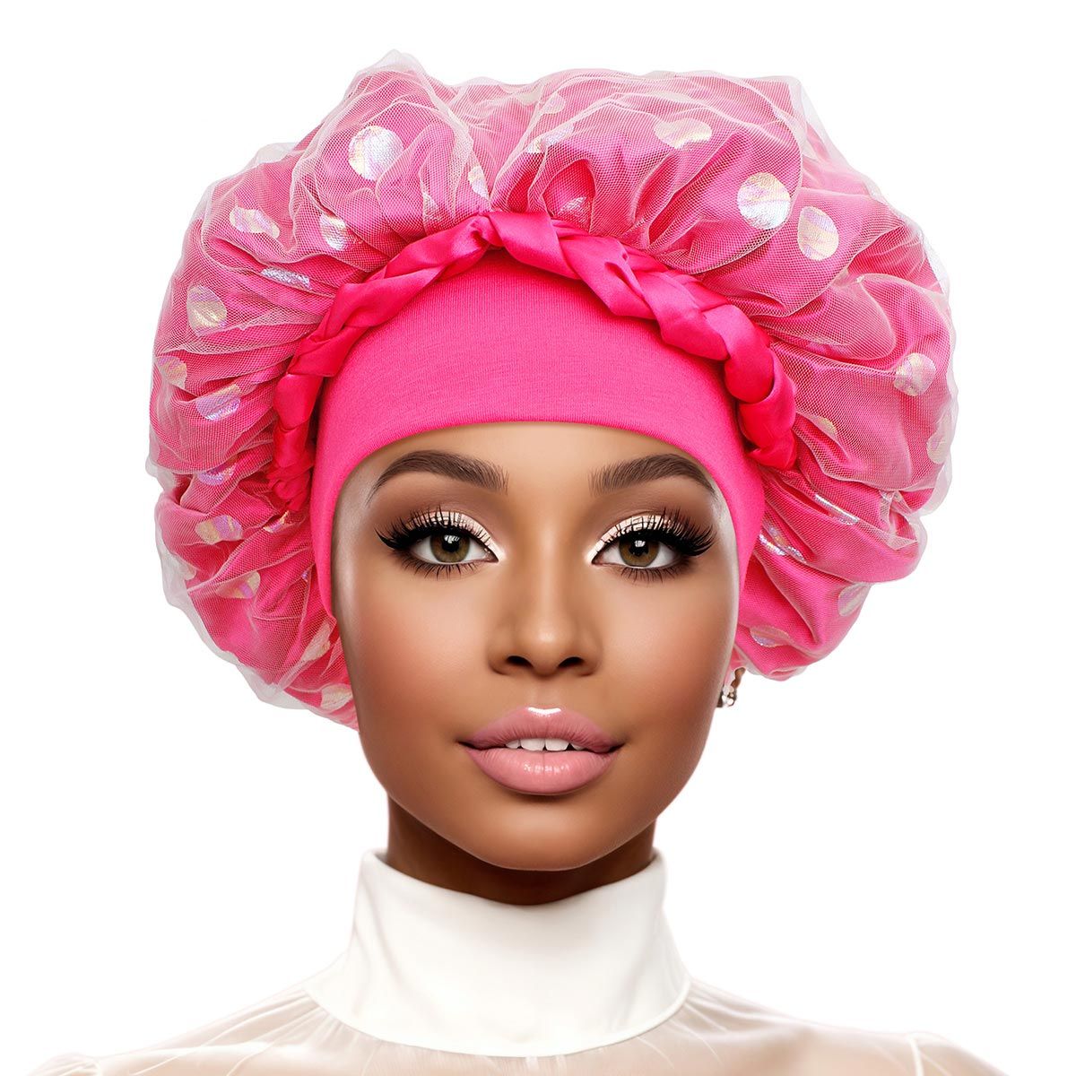 Bonnet Hot Pink Satin Wide Edge Double Layer Women