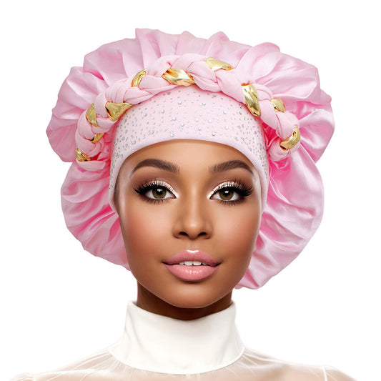 Bonnet Light Pink Gold Satin Wide Edge Braid Women