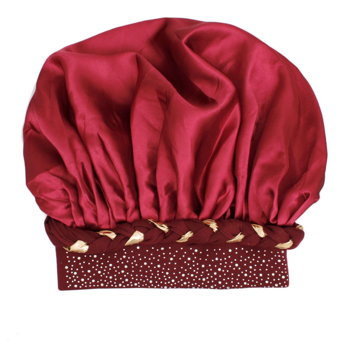 Bonnet Wine Gold Satin Wide Edge Braid Women