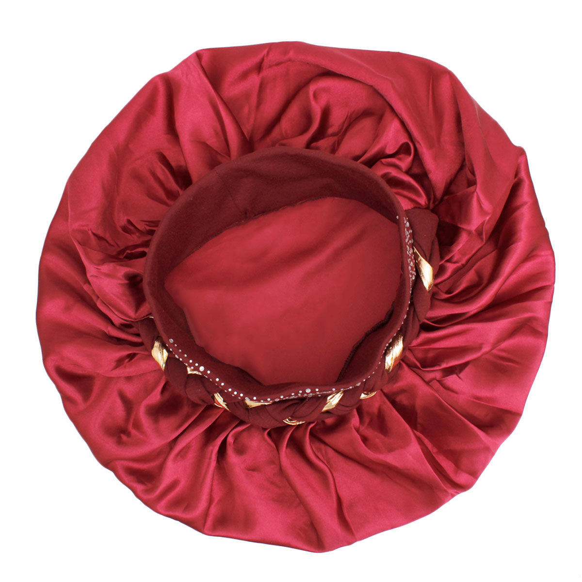 Bonnet Wine Gold Satin Wide Edge Braid Women