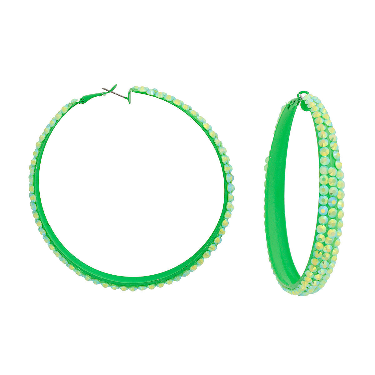 Hoops Lime Green Metal Bling 3 inch Earrings Women