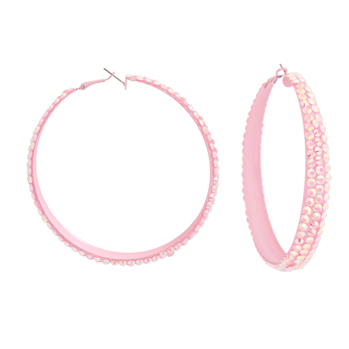 Hoops Pink Metal Bling 3 inch Earrings Women