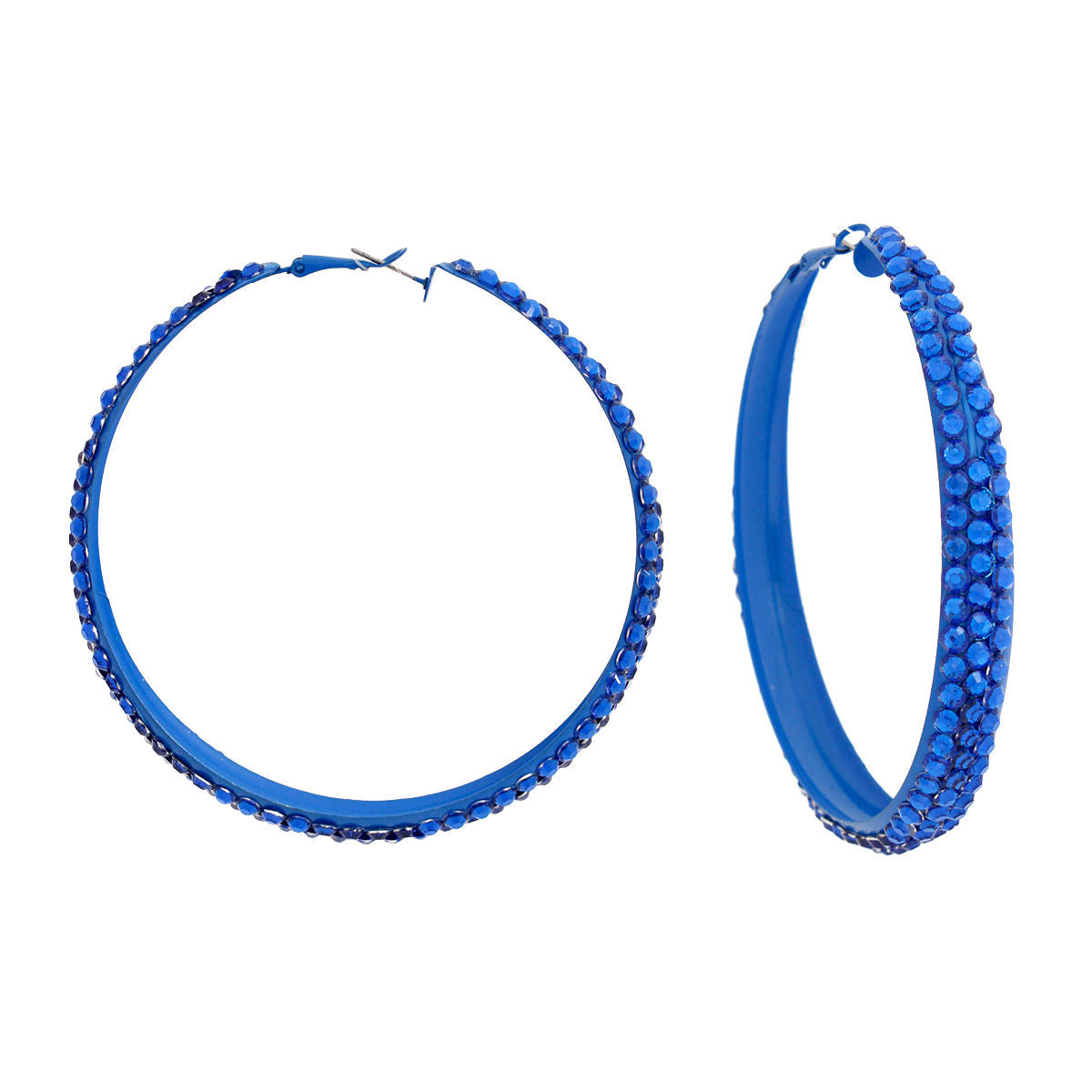 Hoops Royal Blue Metal Bling 3 inch Earrings Women