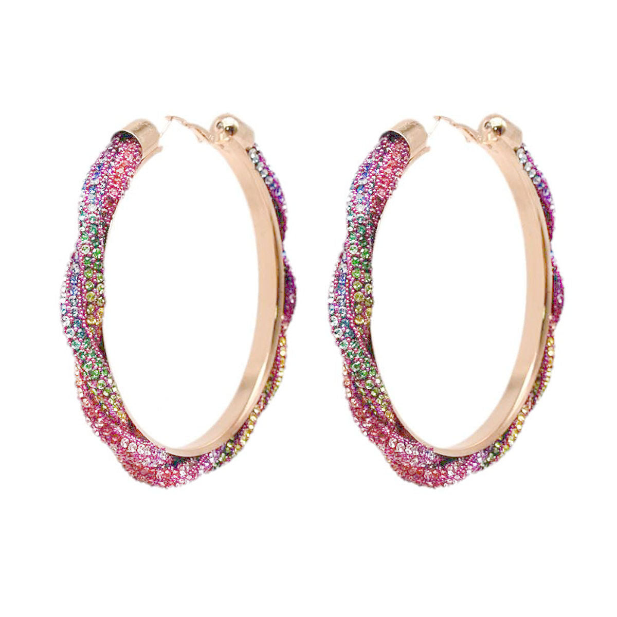 Rainbow Twisted Stone Hoops