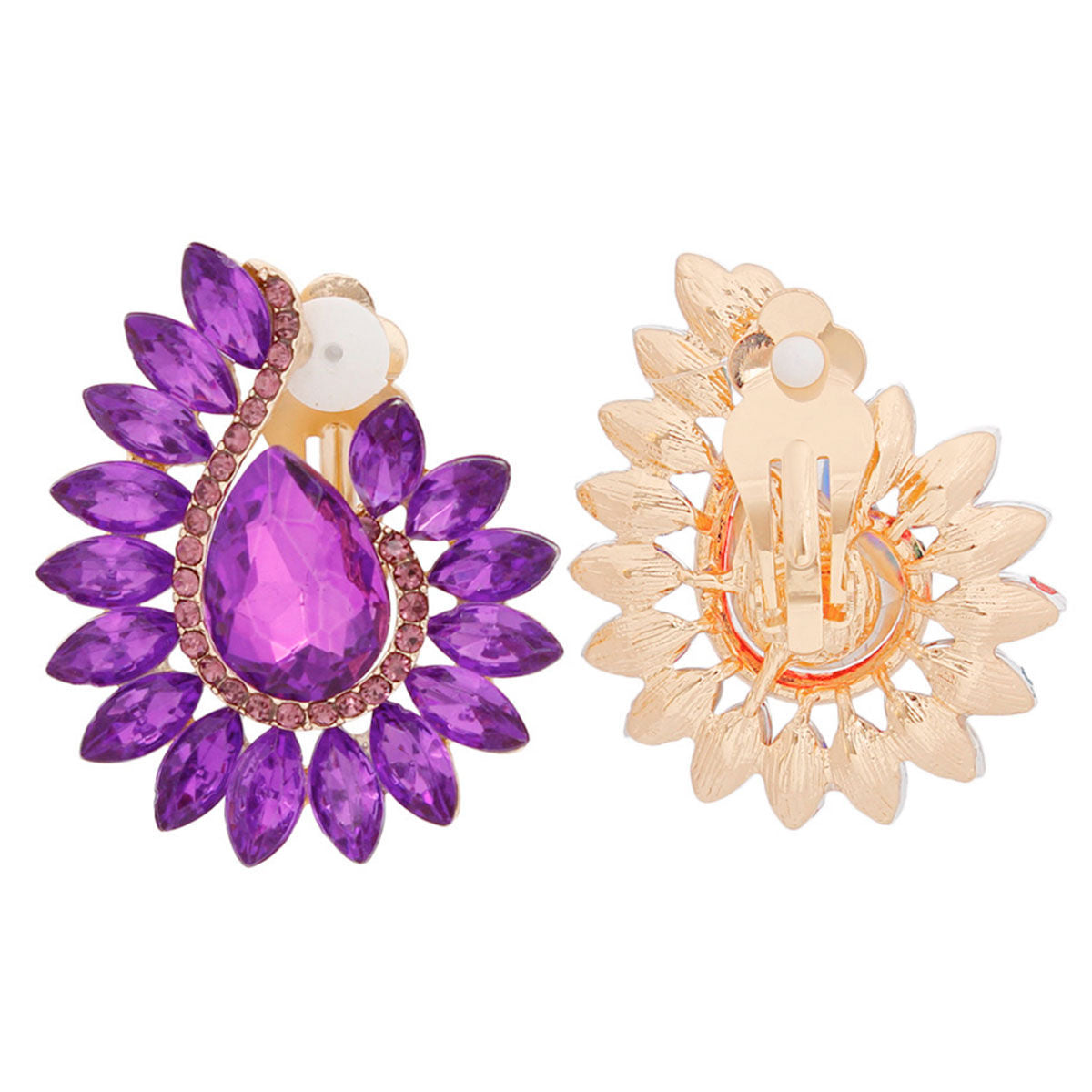 Clip On Purple Hook Crystal Earrings for Women