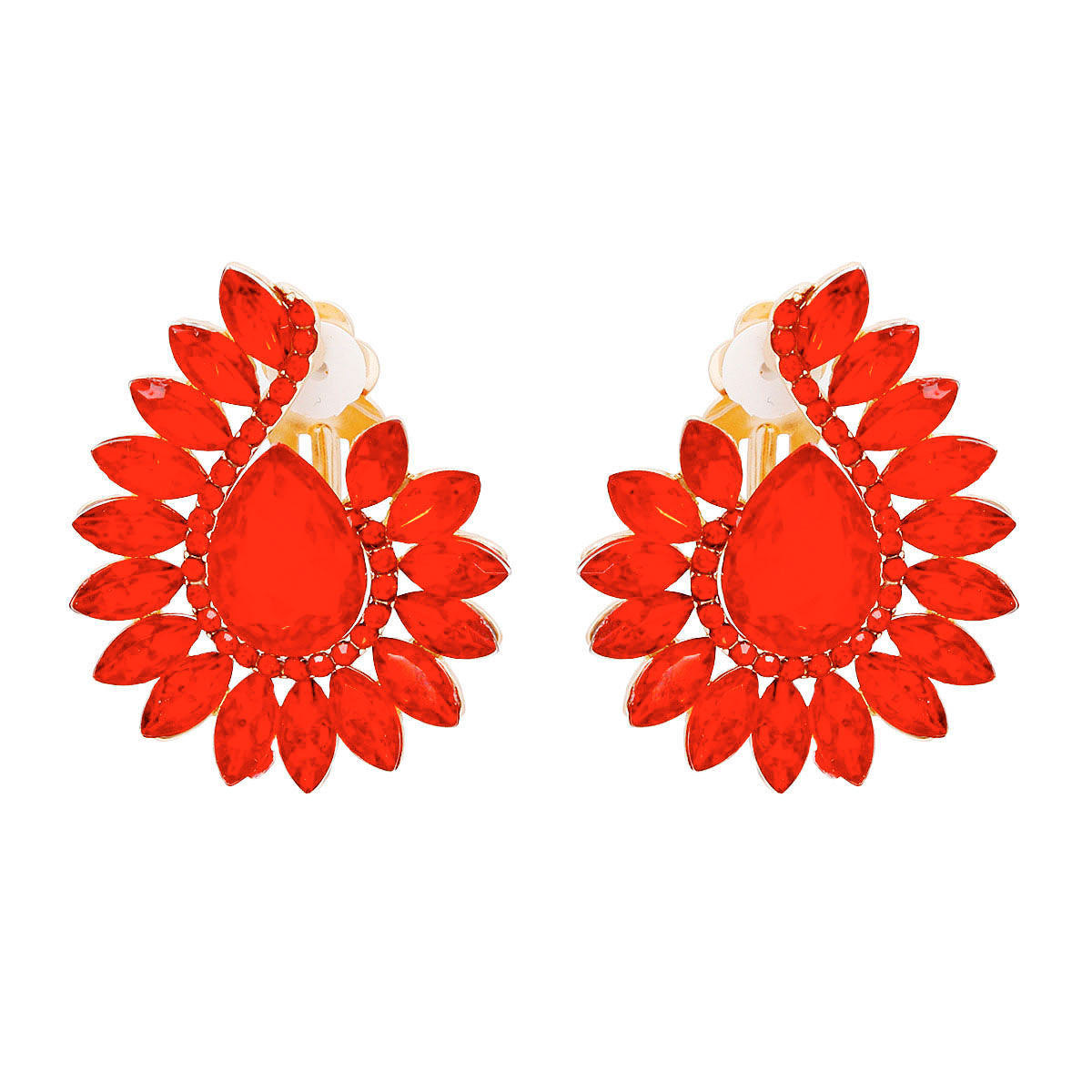 Clip On Red Hook Crystal Earrings for Women