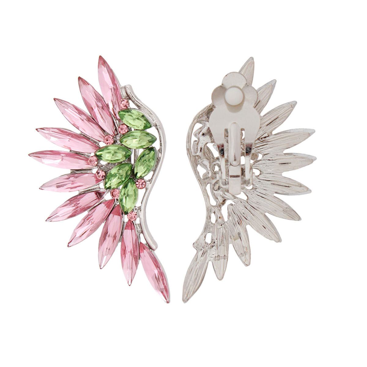 Clip On AKA Pink Green Wing Earrings for Women