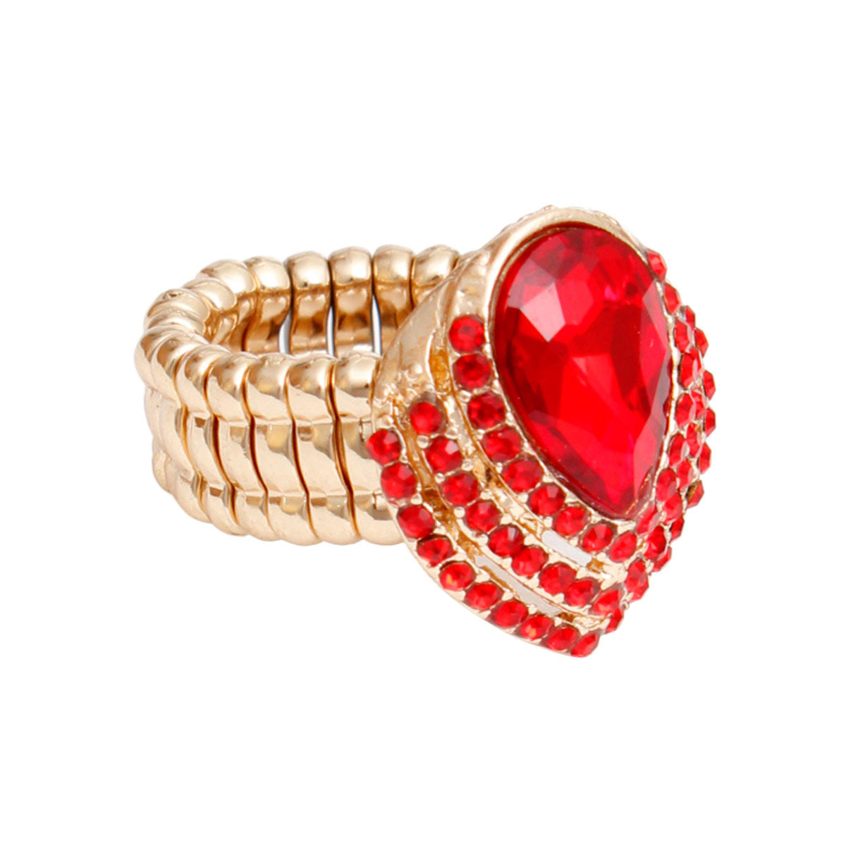 Cocktail Ring Red Teardrop Pave Stone for Women