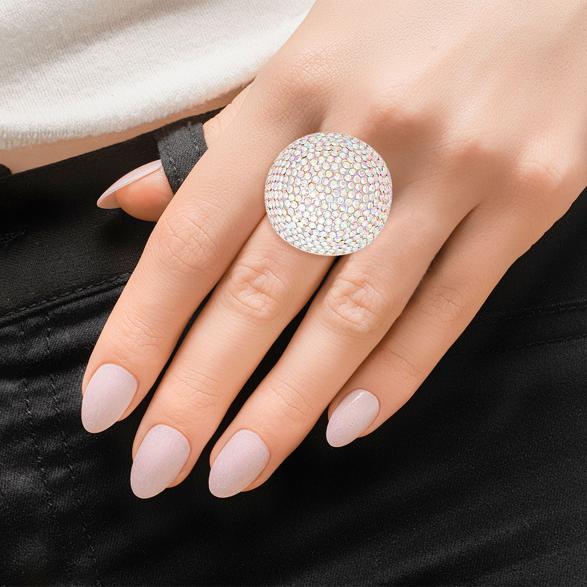 Cocktail Ring Silver AURBO Pave Dome for Women