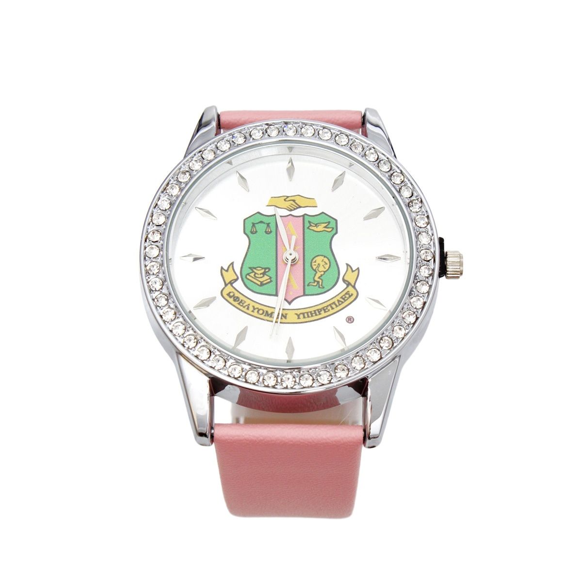 AKA Pink Leather Silver Sun Cut Dial Watch Women