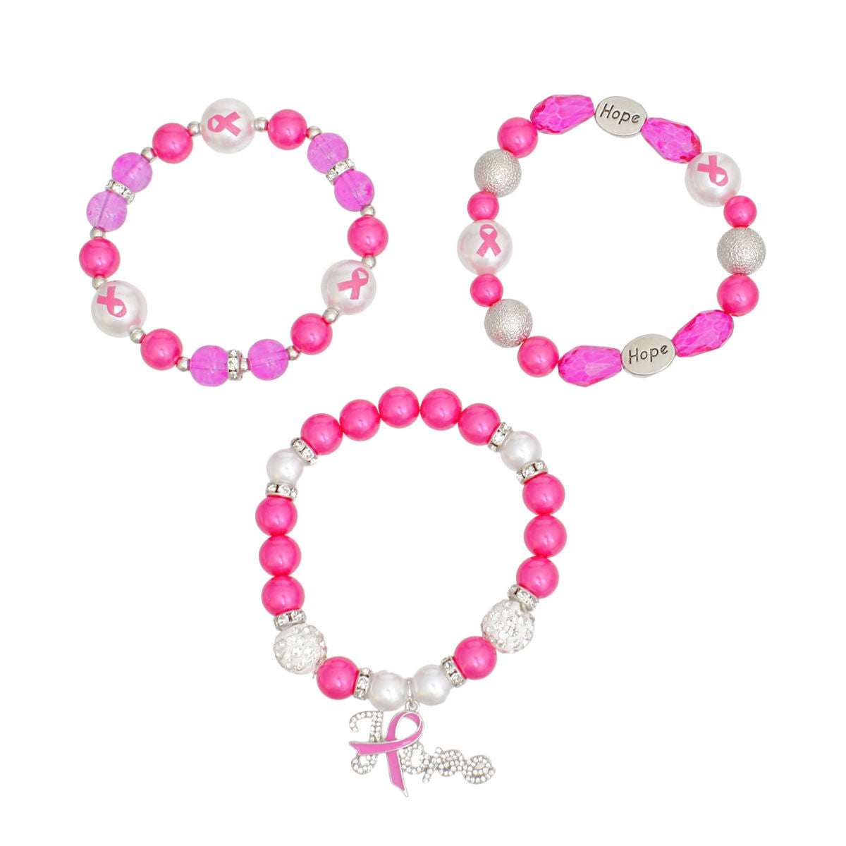 Bracelets Pink Breast Cancer Hope Set for Women