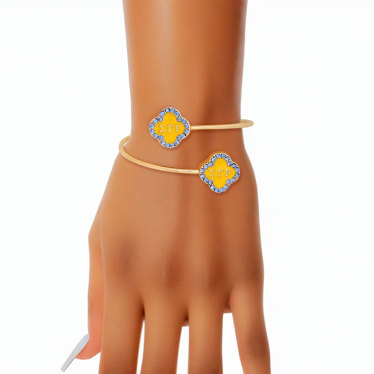 SGRHO Sorority Rhinestone Gold Clover Open Bangle