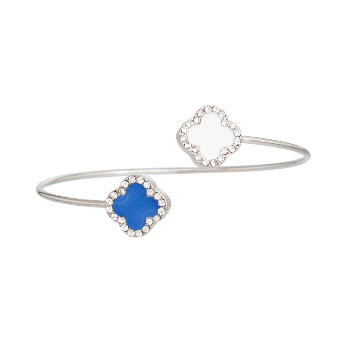 ZPB Sorority Blue White Stone Clover Open Bangle