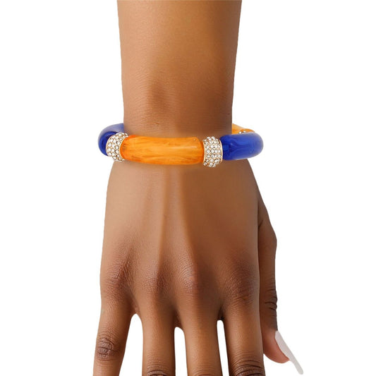 SGRHO Blue Gold Tubular and Rondelle Bead Bracelet