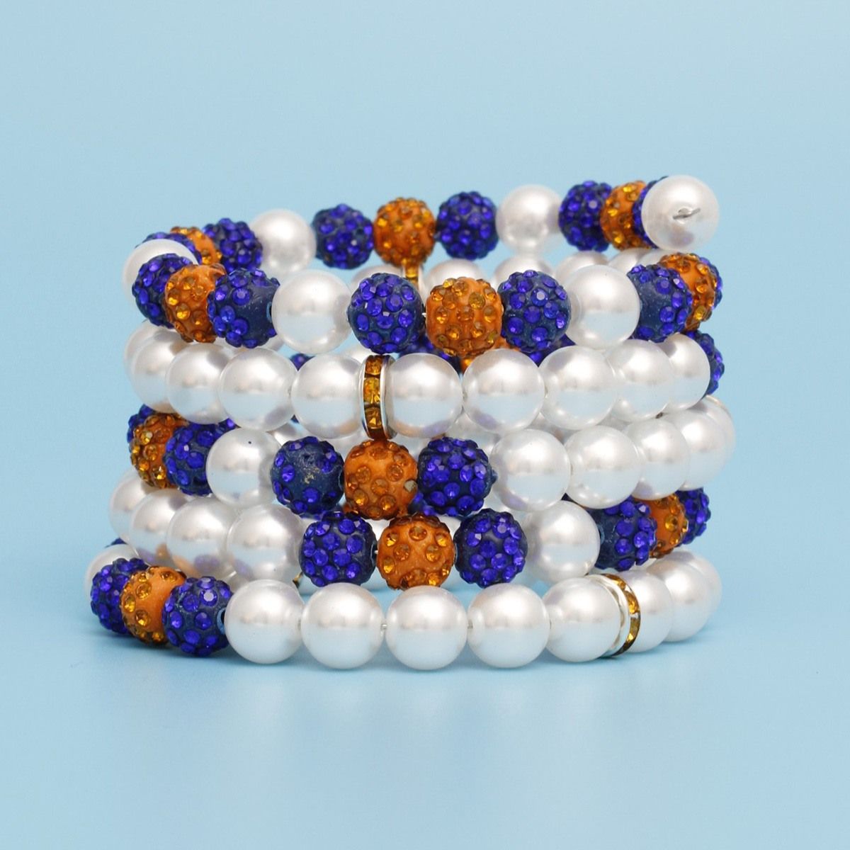 SGRHO White Pearl and Bead Memory Wire Bracelet