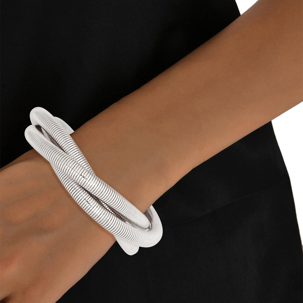 Jump Coil Bracelet Twisted Silver Metal for Women