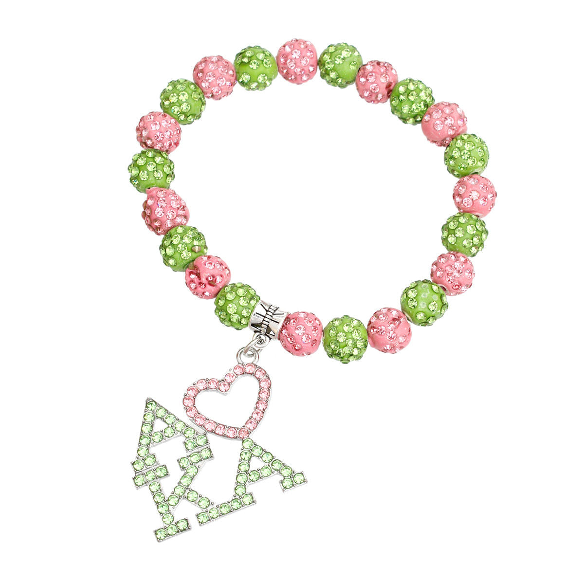 AKA Pink Green Bling Sorority Charm Bracelet