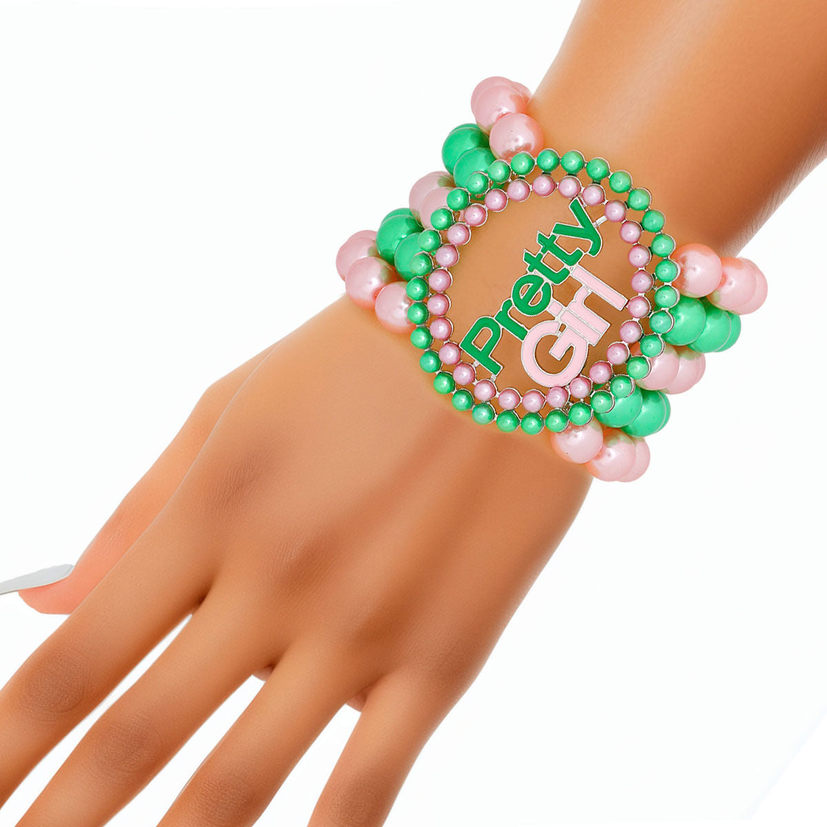 AKA Pink Green Pearl 5 Strand Pretty Girl Bracelet