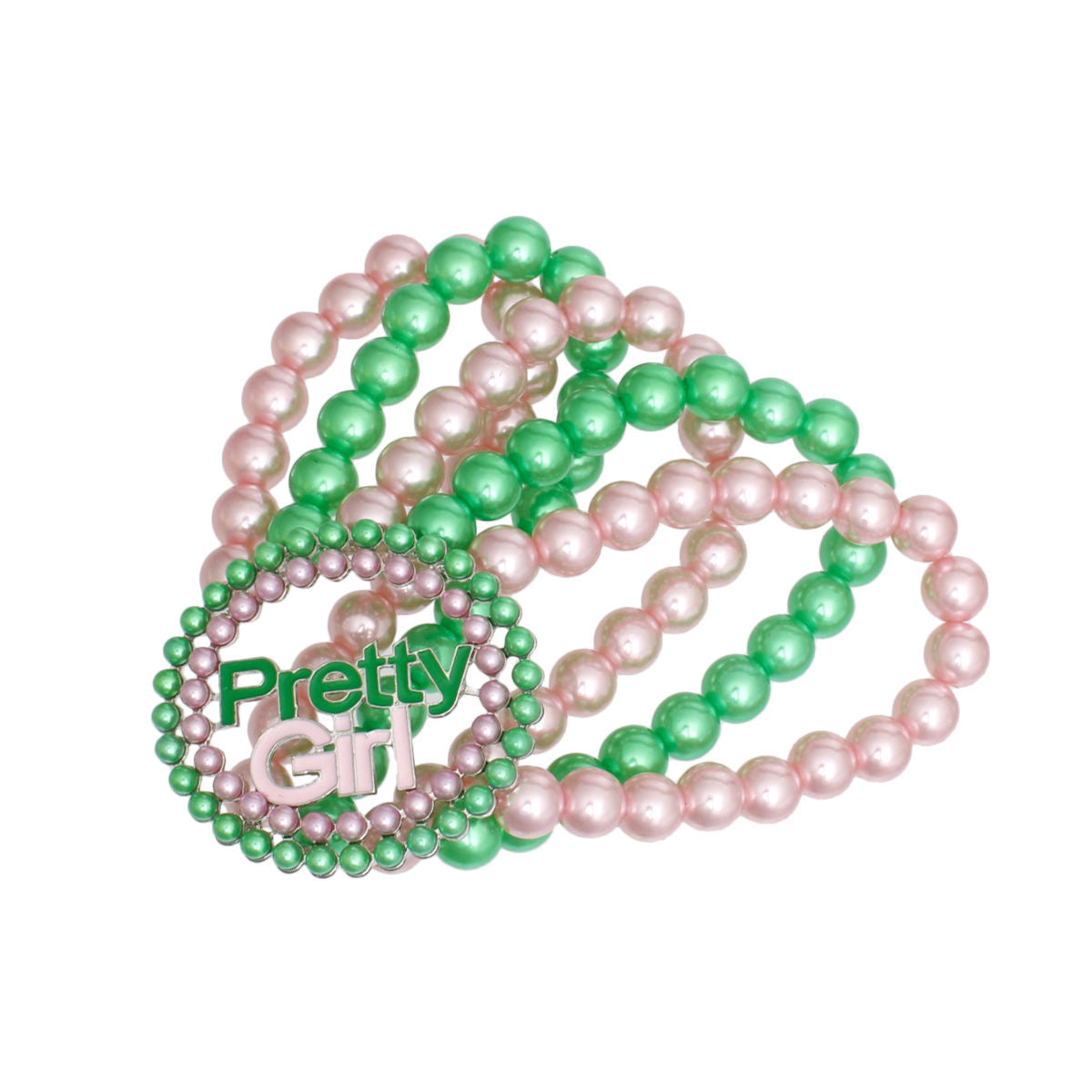 AKA Pink Green Pearl 5 Strand Pretty Girl Bracelet