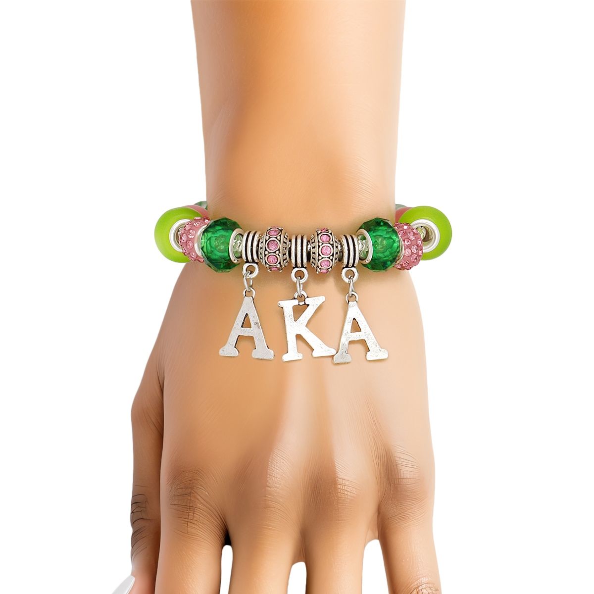 AKA Sorority Rondelle Bead Letter Charm Bracelet