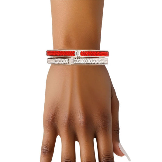 DST Sorority Red Pave Hinged Bangle Bracelet Set