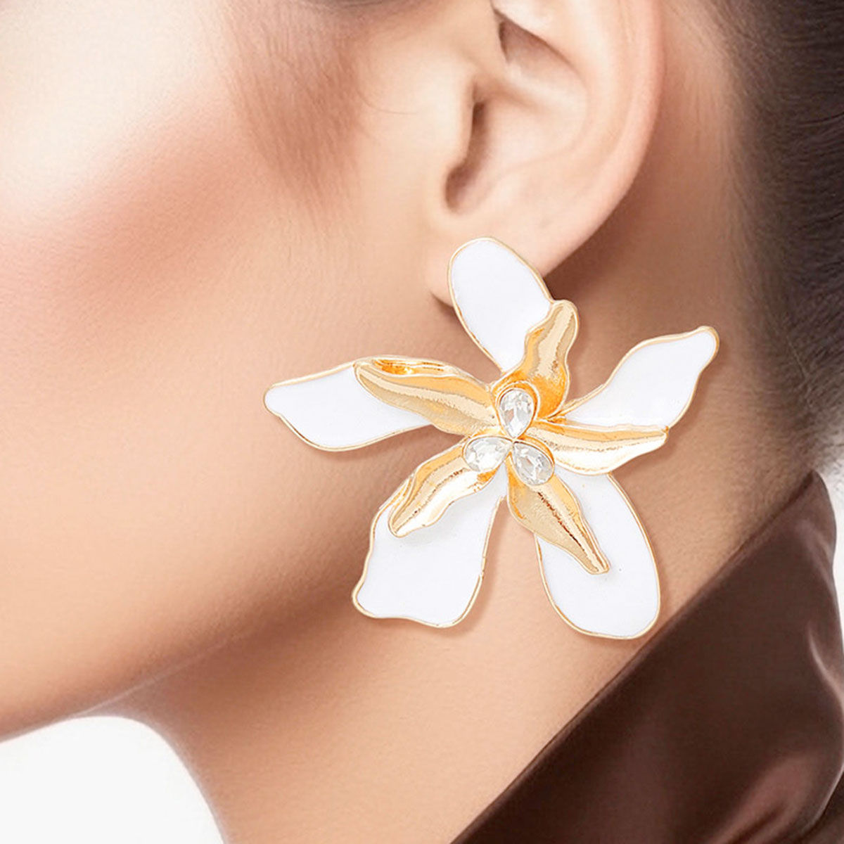 Studs White Gold Tropical Flower Earring for Women