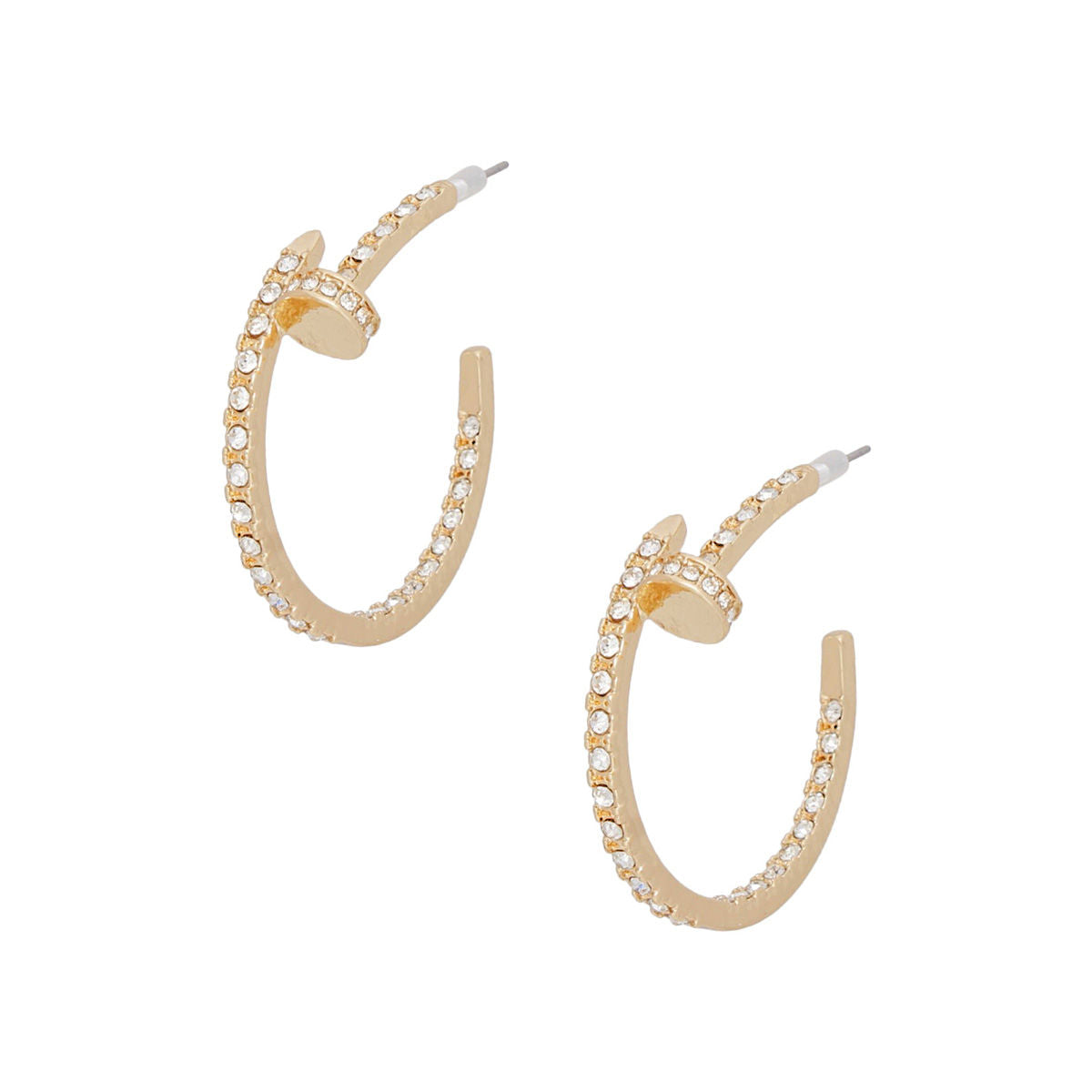 Hoops Gold Rhinestone Nail Style Earrings Women