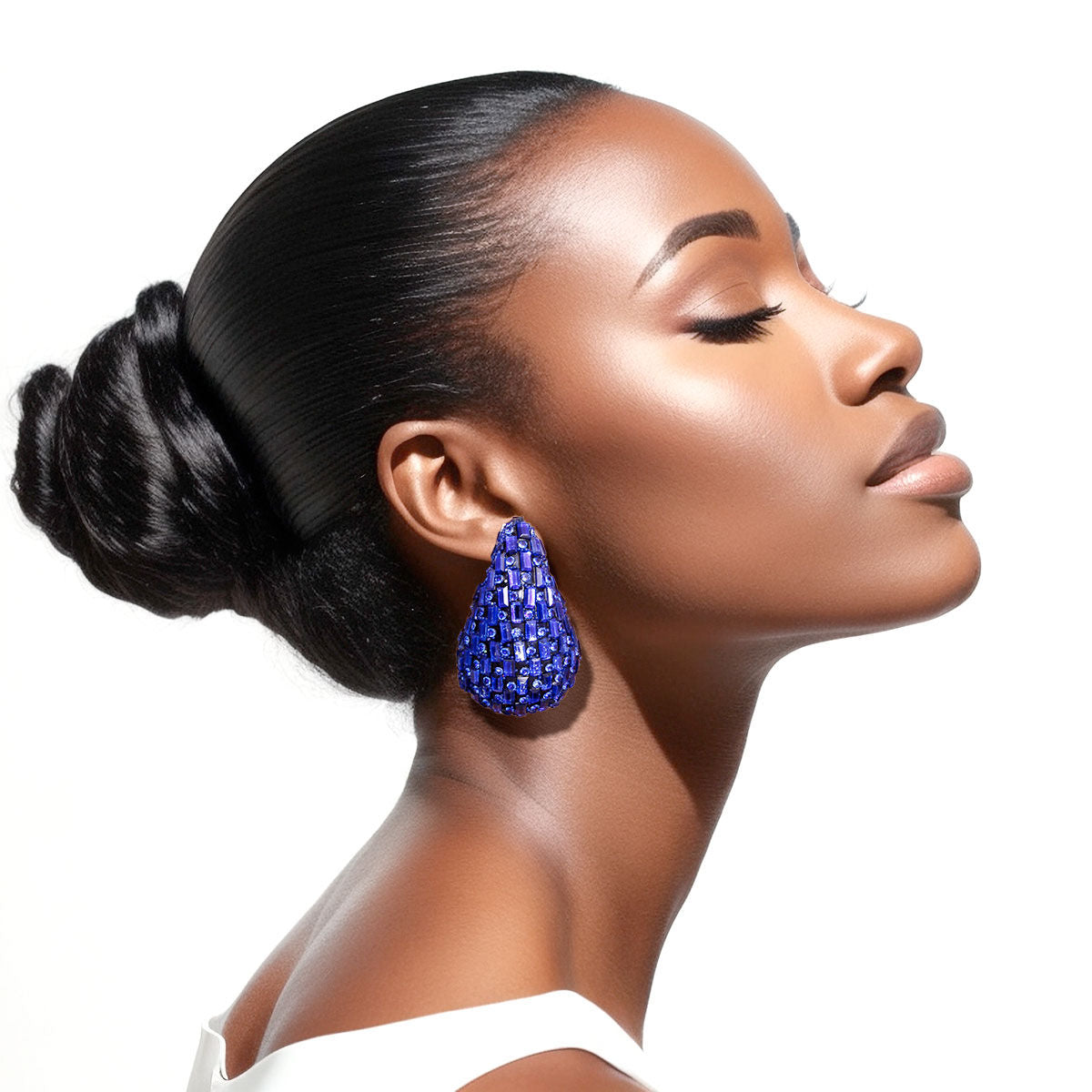 Studs Blue Embellished Teardrop Earrings