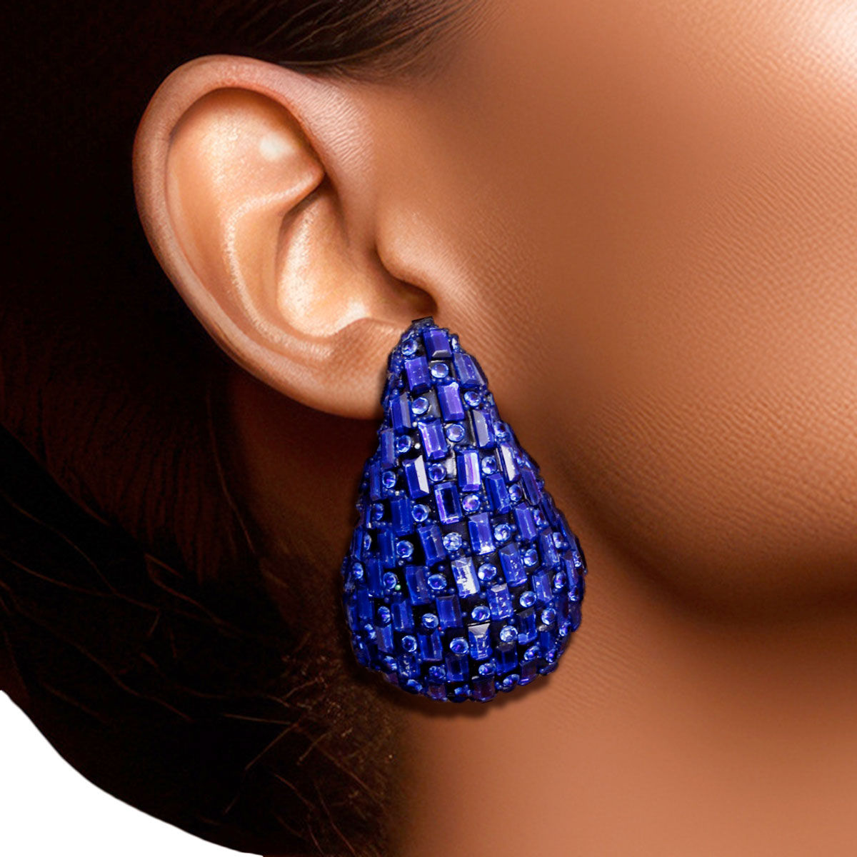 Studs Blue Embellished Teardrop Earrings