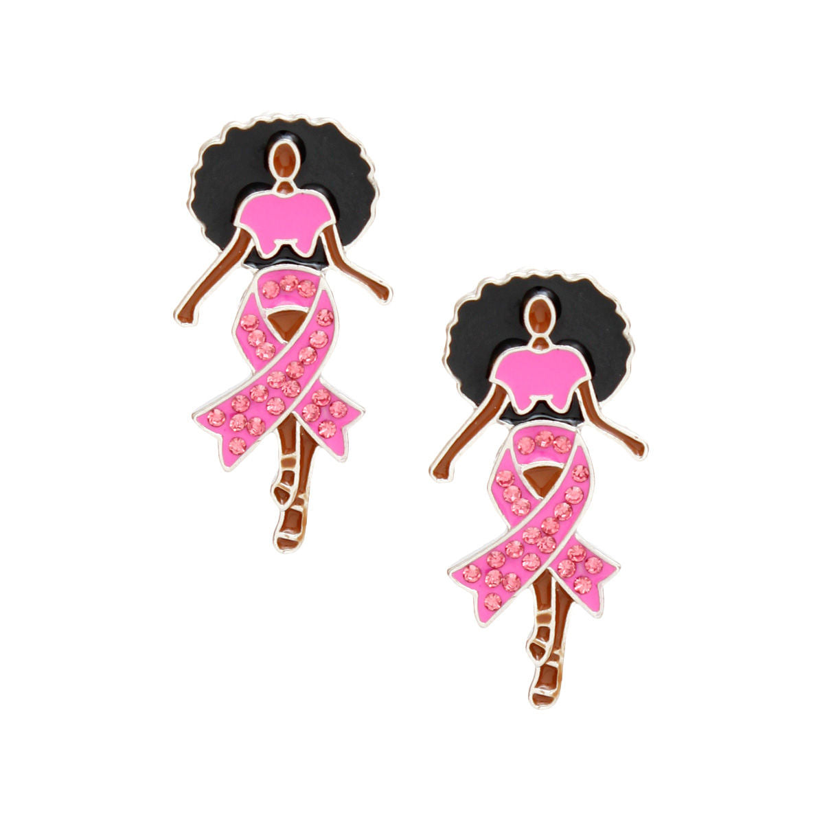 Studs Silver Pink Black Woman Cancer Earrings