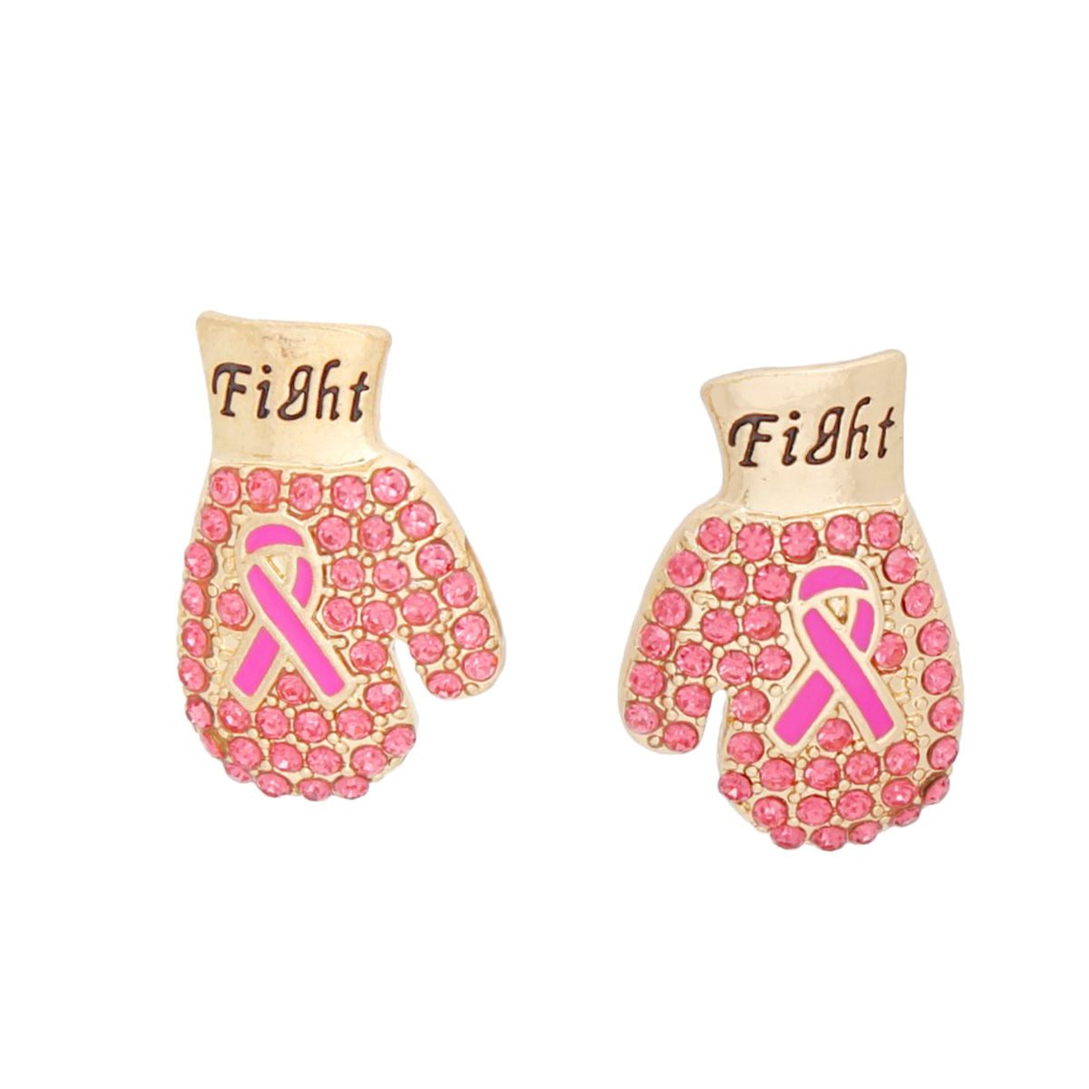 Studs Gold Pink Ribbon Fight Gloves Earrings