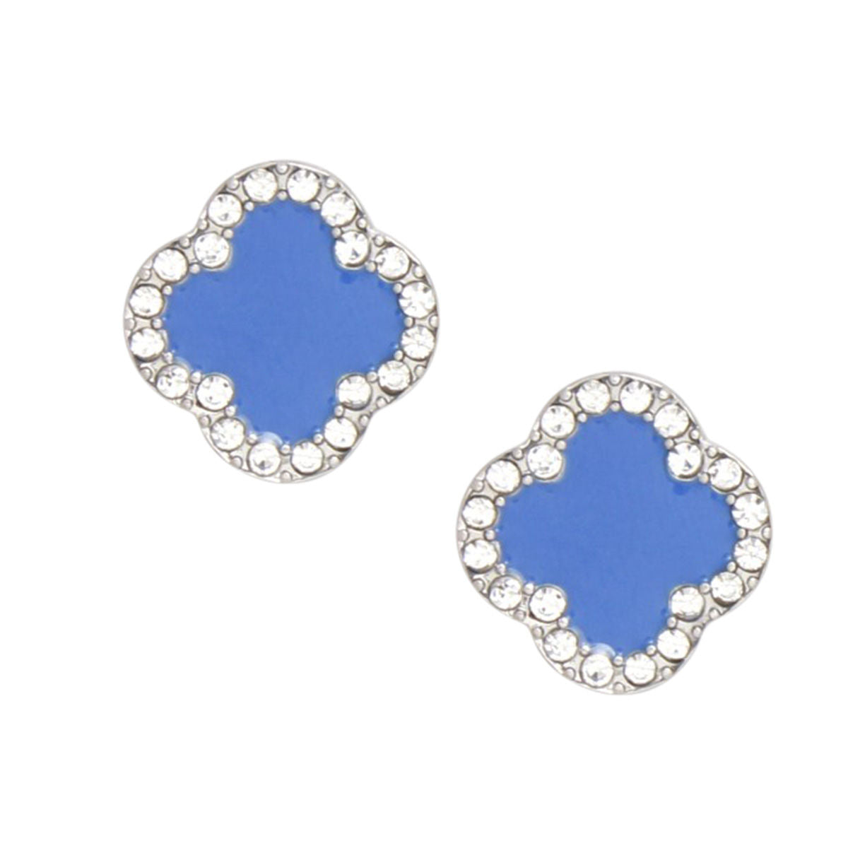 ZPB Blue Silver Rhinestone Clover Stud Earrings