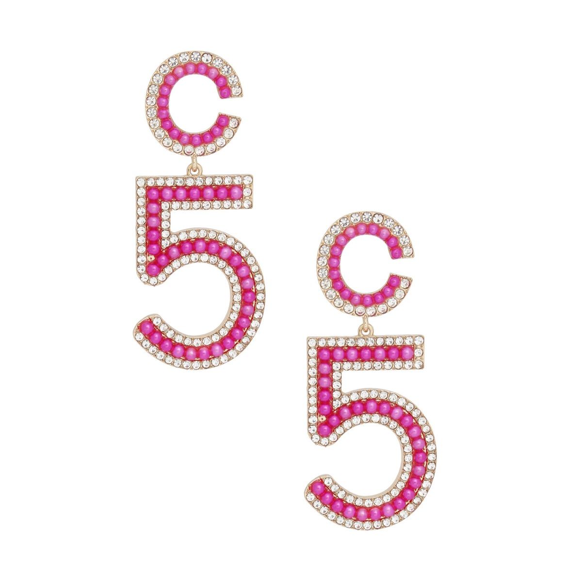 Drop Gold Pave Fuchsia Pearl C5 Earrings Women