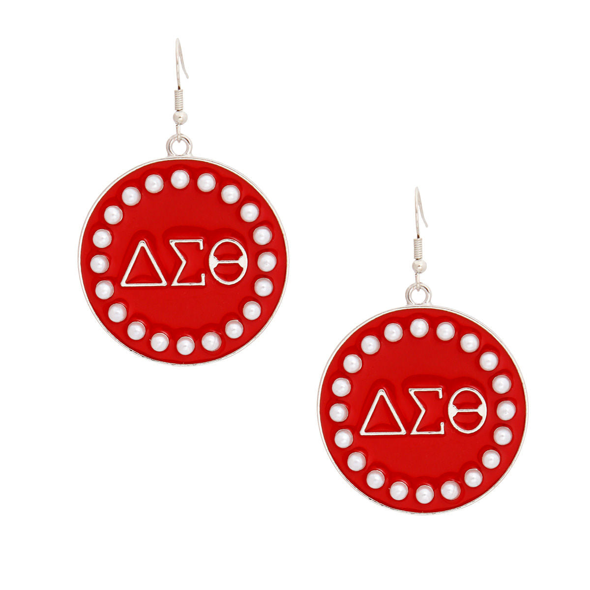 DST Sorority Round Red Fish Hook Earrings