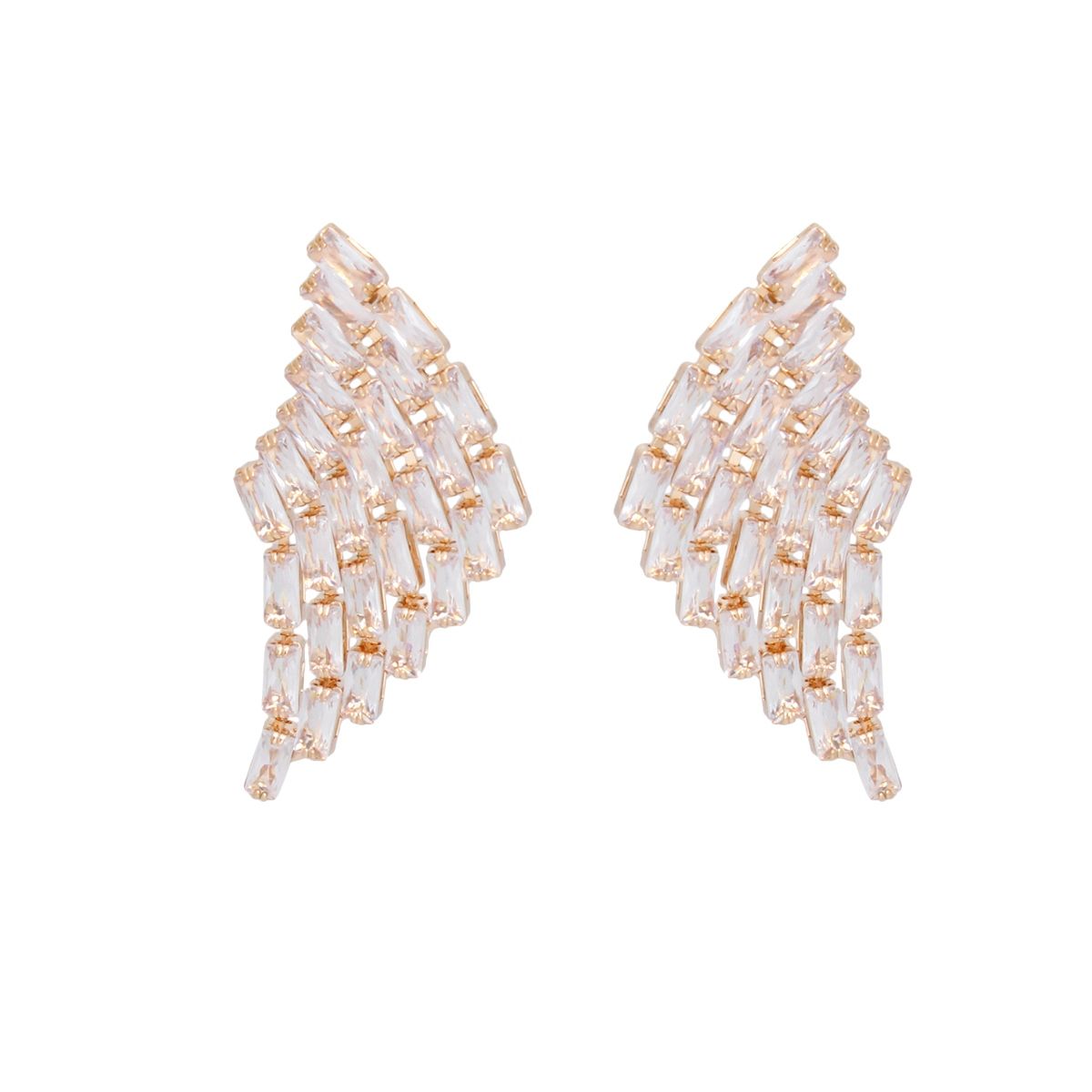 Stud Gold Baguette Crystal Wing Earrings Women