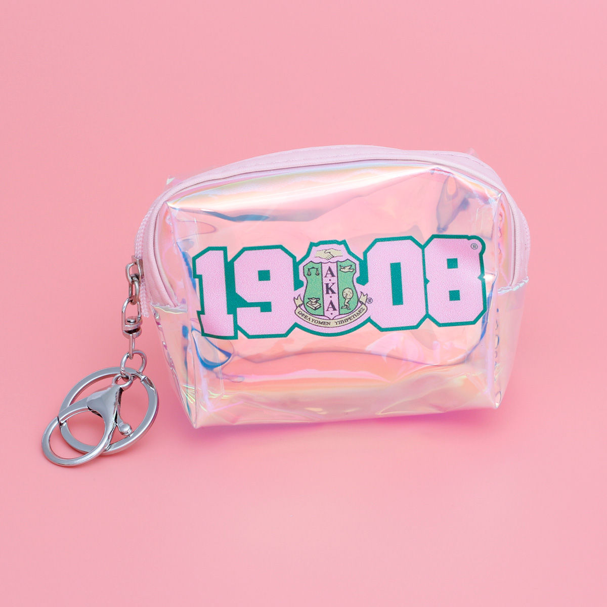 AKA Sorority Iridescent Zipper Pouch Keychain Clip