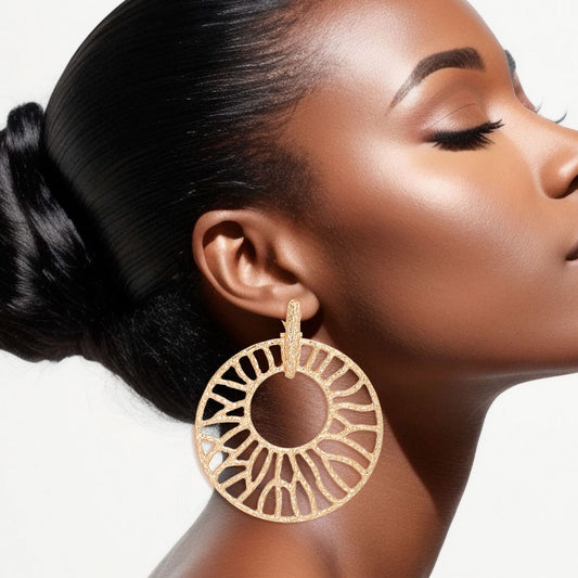 Drop XLarge Gold Branched Wheel Earrings for Women