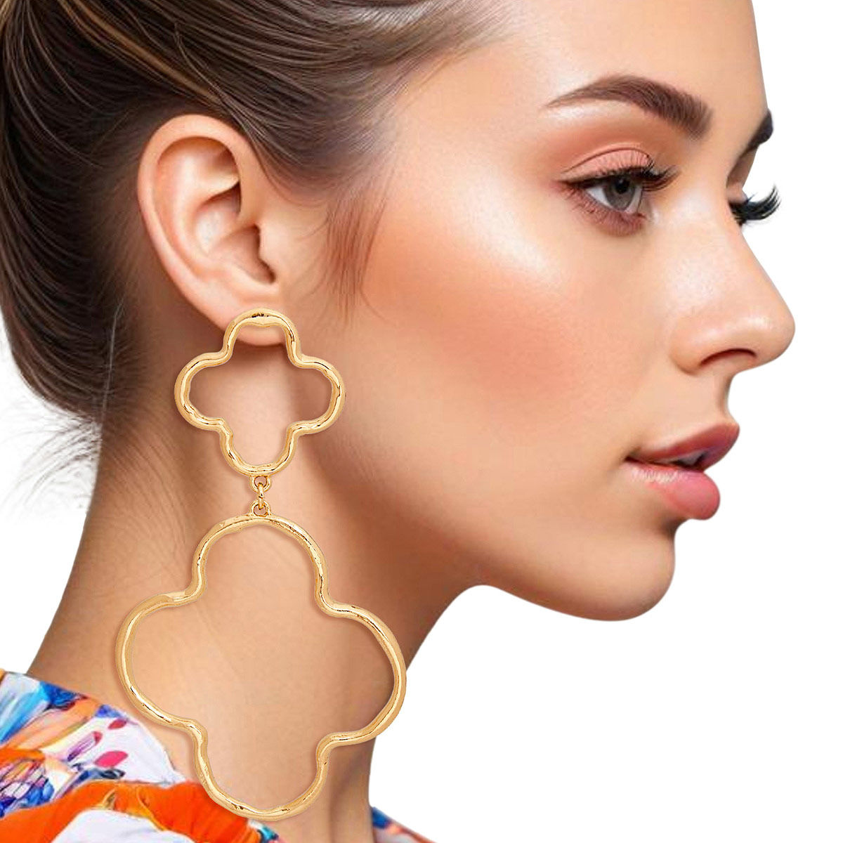 Dangle Earrings Gold Clover Cutout for Women